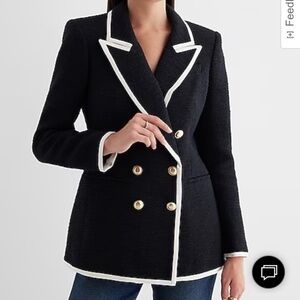 Express Tweed Double Breasted  New NWT Tipped Novelty Button Blazer Black White